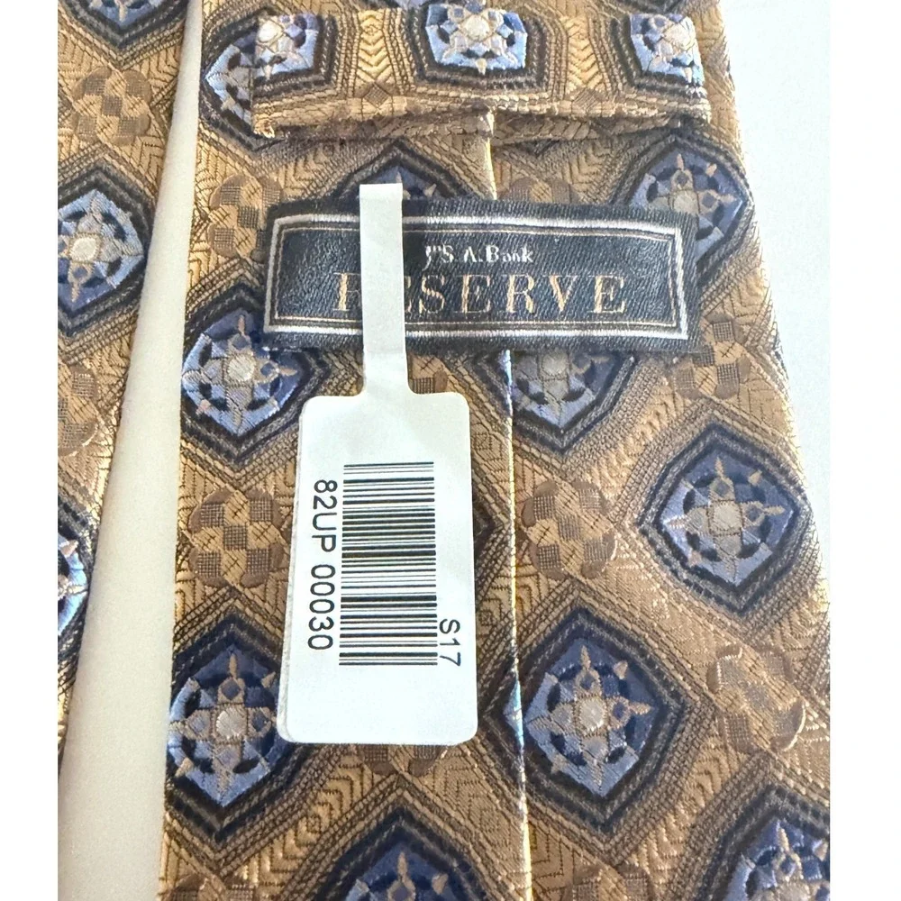 Jos A Bank Reserve Silk Tie Gold Blue Geometric Medallion Necktie Classical New